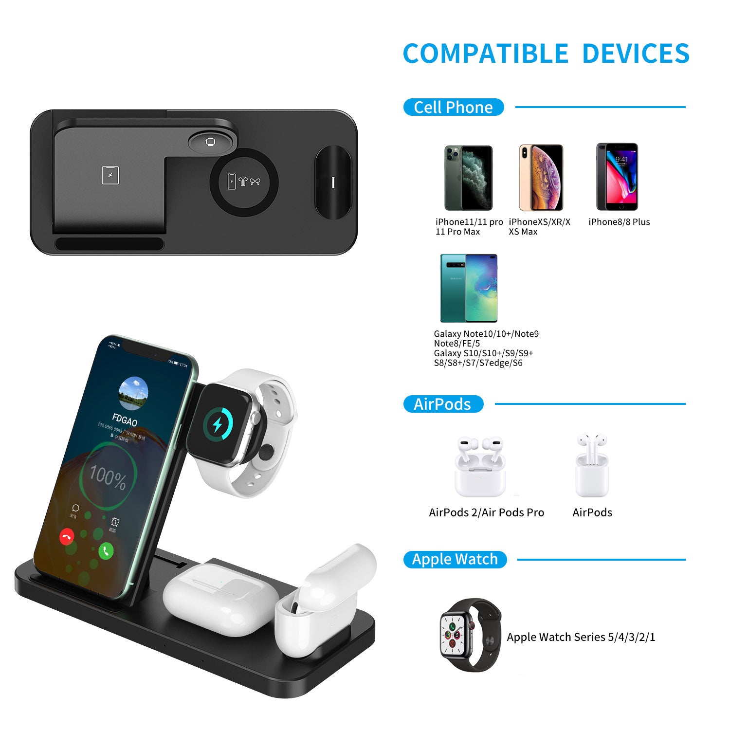Fdgao 15W 4 In 1 Desktop Wireless Charger Fdgao 15W 4 In 1 Desktop Wireless Charger